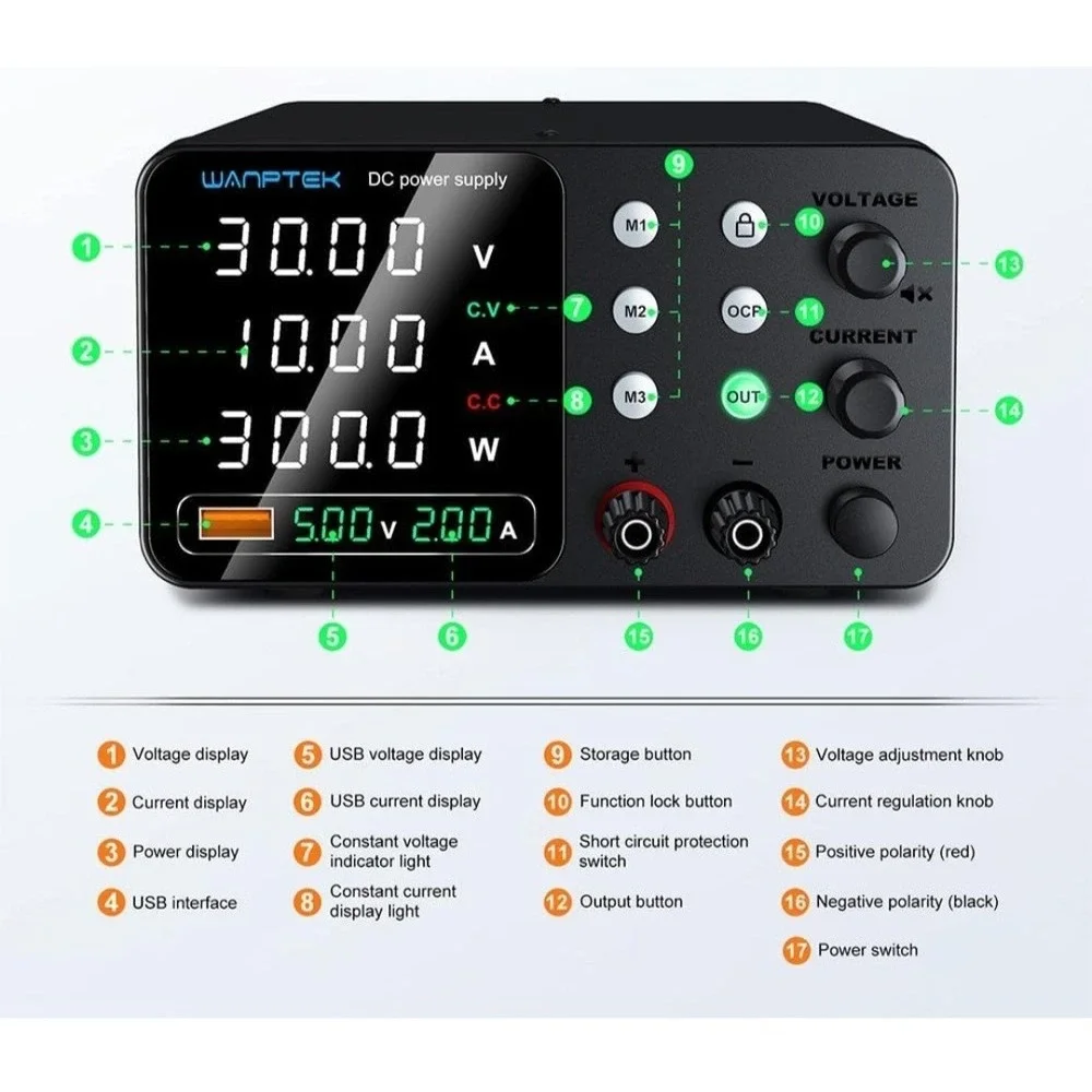 Best WANPTEK DC Bench Power Supply 30V 10A Regulated Variable Lab‎ with Memory